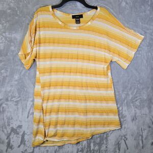 Rain Shirt Womens Large Yellow White Stripe Textured Waist Side Knot SS